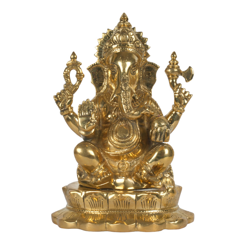 Handcrafted Brass Chaturbhuja Ganesha Idol | Four-Armed Seated Ganpati