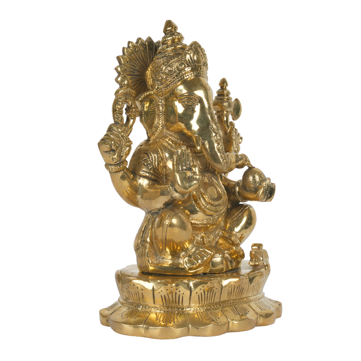 Handcrafted Brass Chaturbhuja Ganesha Idol | Four-Armed Seated Ganpati