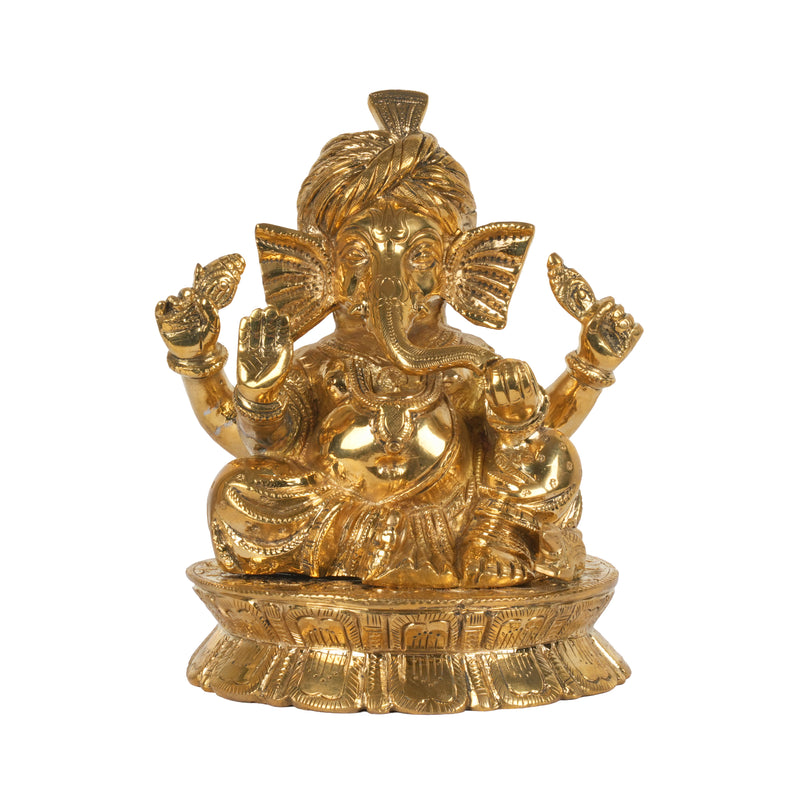 Handcrafted Brass Pagdi Ganesha Idol | Royal Turban Vinayaka Statue