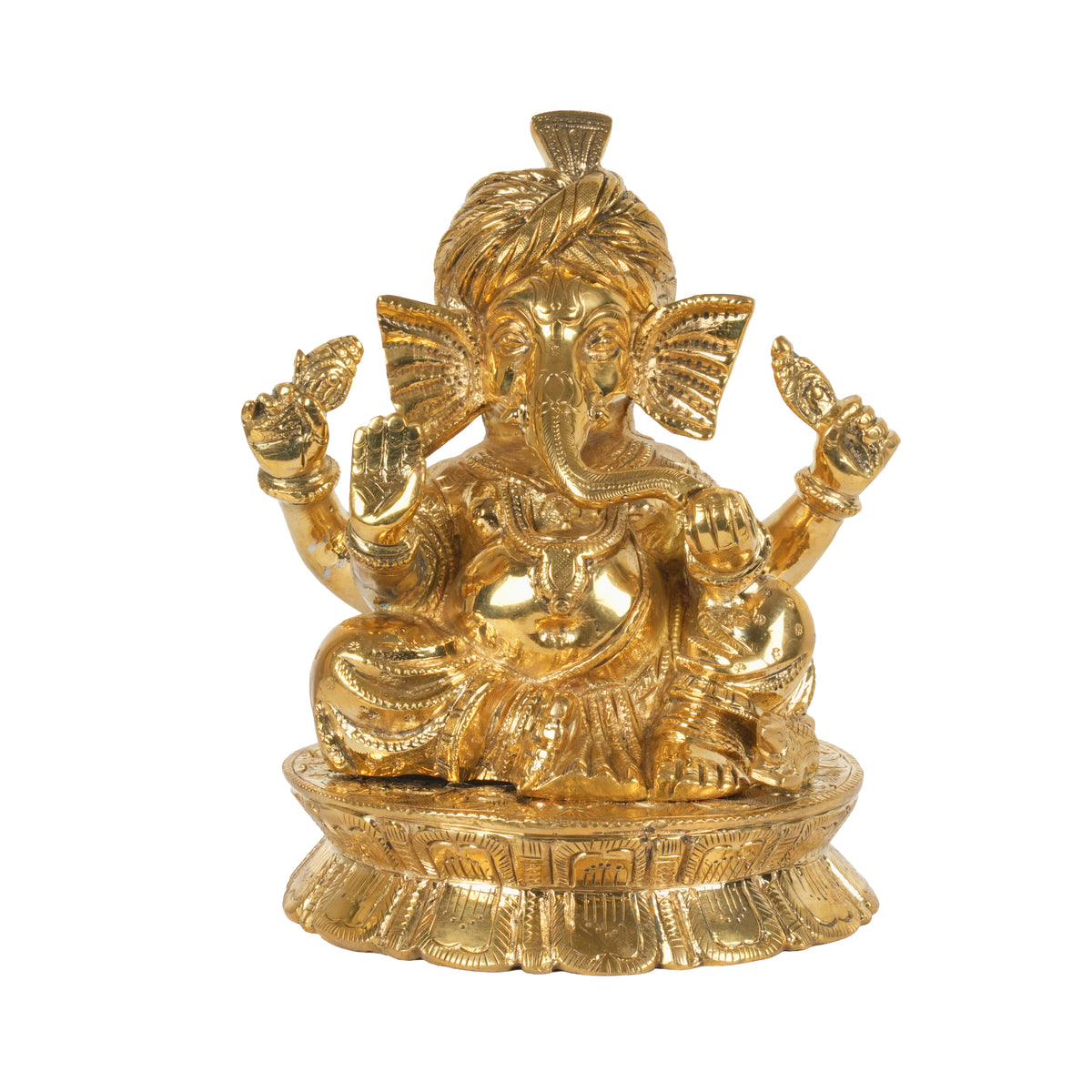 Handcrafted Brass Pagdi Ganesha Idol | Royal Turban Vinayaka Statue