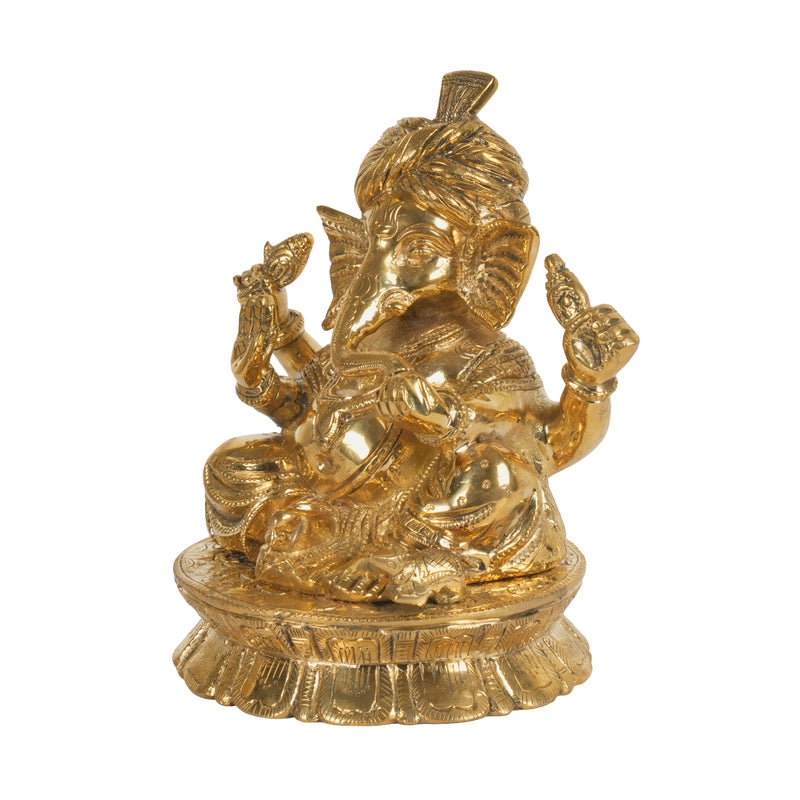 Handcrafted Brass Pagdi Ganesha Idol | Royal Turban Vinayaka Statue