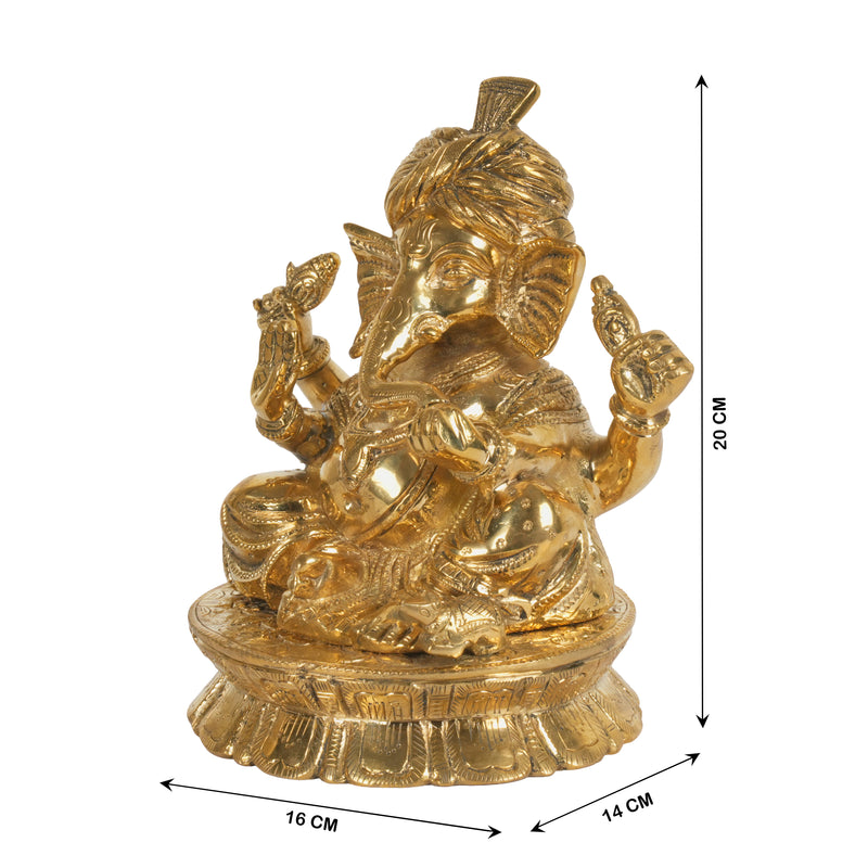Handcrafted Brass Pagdi Ganesha Idol | Royal Turban Vinayaka Statue