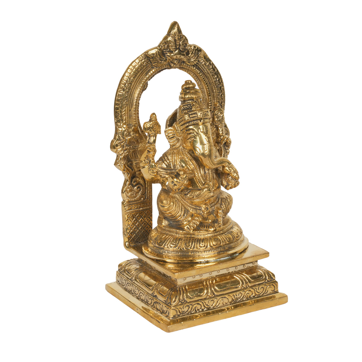 Heavy Brass Ganesha Idol with Arch (Prabhavali) | Ornate Seated Murti