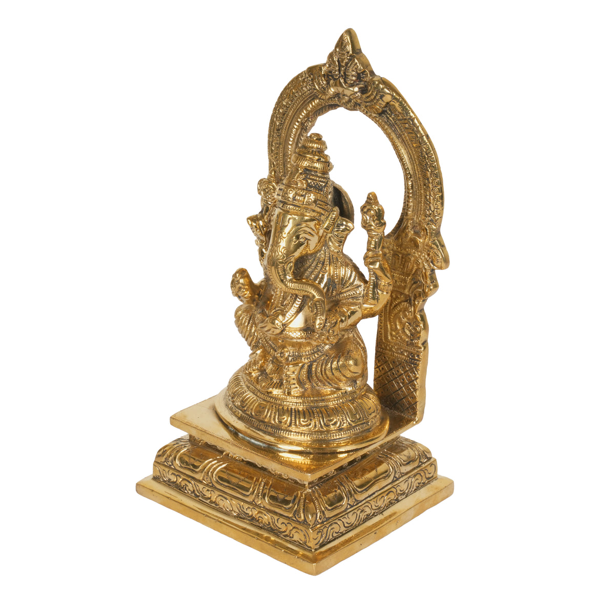 Heavy Brass Ganesha Idol with Arch (Prabhavali) | Ornate Seated Murti
