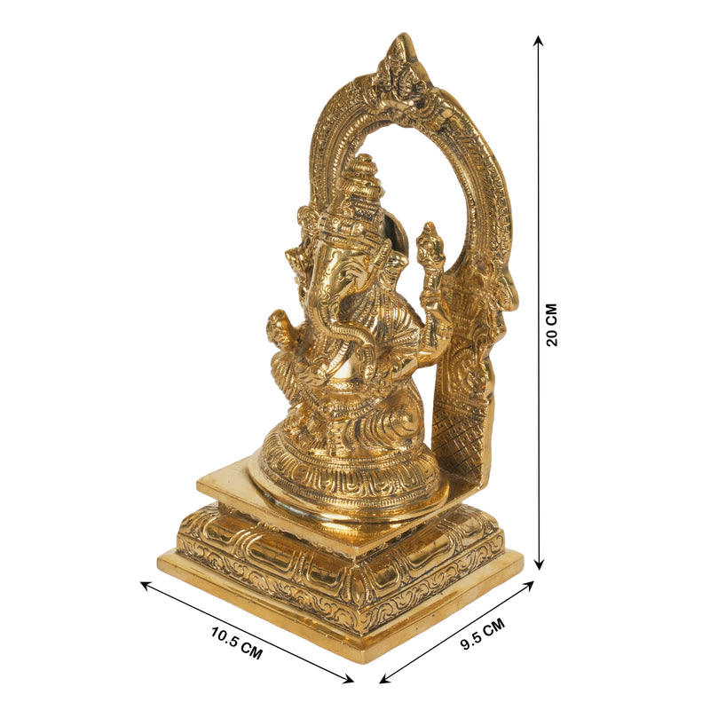 Heavy Brass Ganesha Idol with Arch (Prabhavali) | Ornate Seated Murti