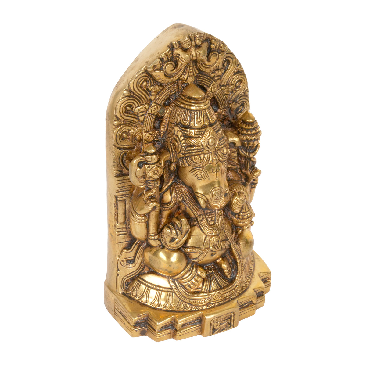 Handcrafted Antique Brass Ganesha Idol with Arch | Prabhavali Ganpati Statue