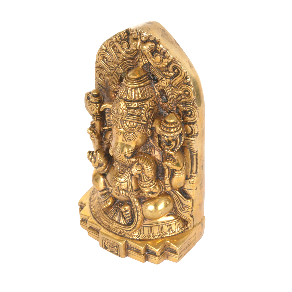 Handcrafted Antique Brass Ganesha Idol with Arch | Prabhavali Ganpati Statue