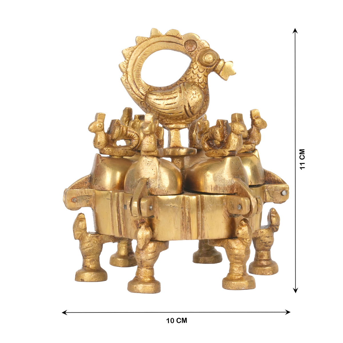 Antique Brass Indian Kankavati | Multi-Compartment Swivel Kumkum Box