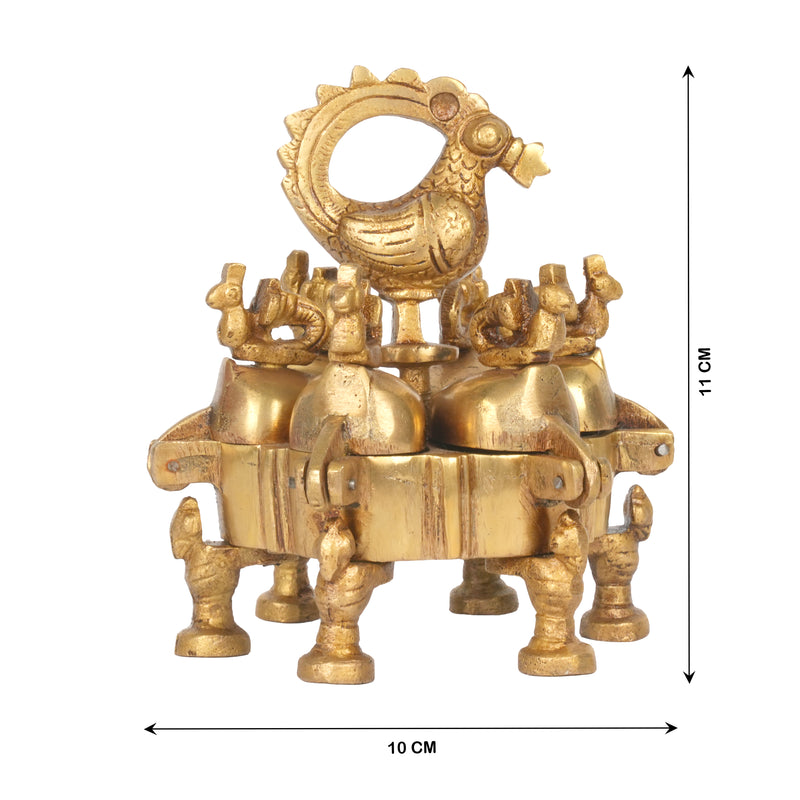 Antique Brass Indian Kankavati | Multi-Compartment Swivel Kumkum Box