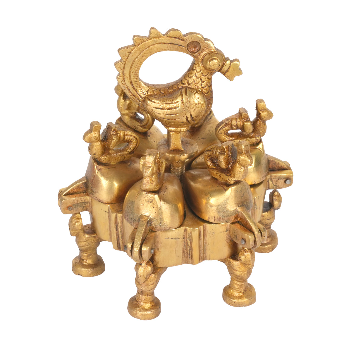 Antique Brass Indian Kankavati | Multi-Compartment Swivel Kumkum Box