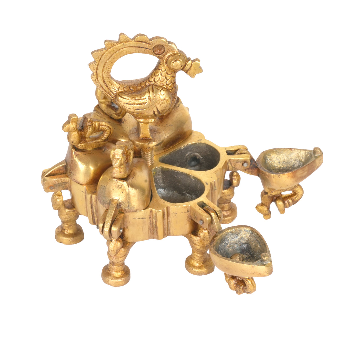 Antique Brass Indian Kankavati | Multi-Compartment Swivel Kumkum Box