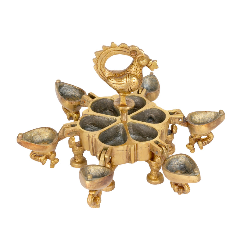 Antique Brass Indian Kankavati | Multi-Compartment Swivel Kumkum Box