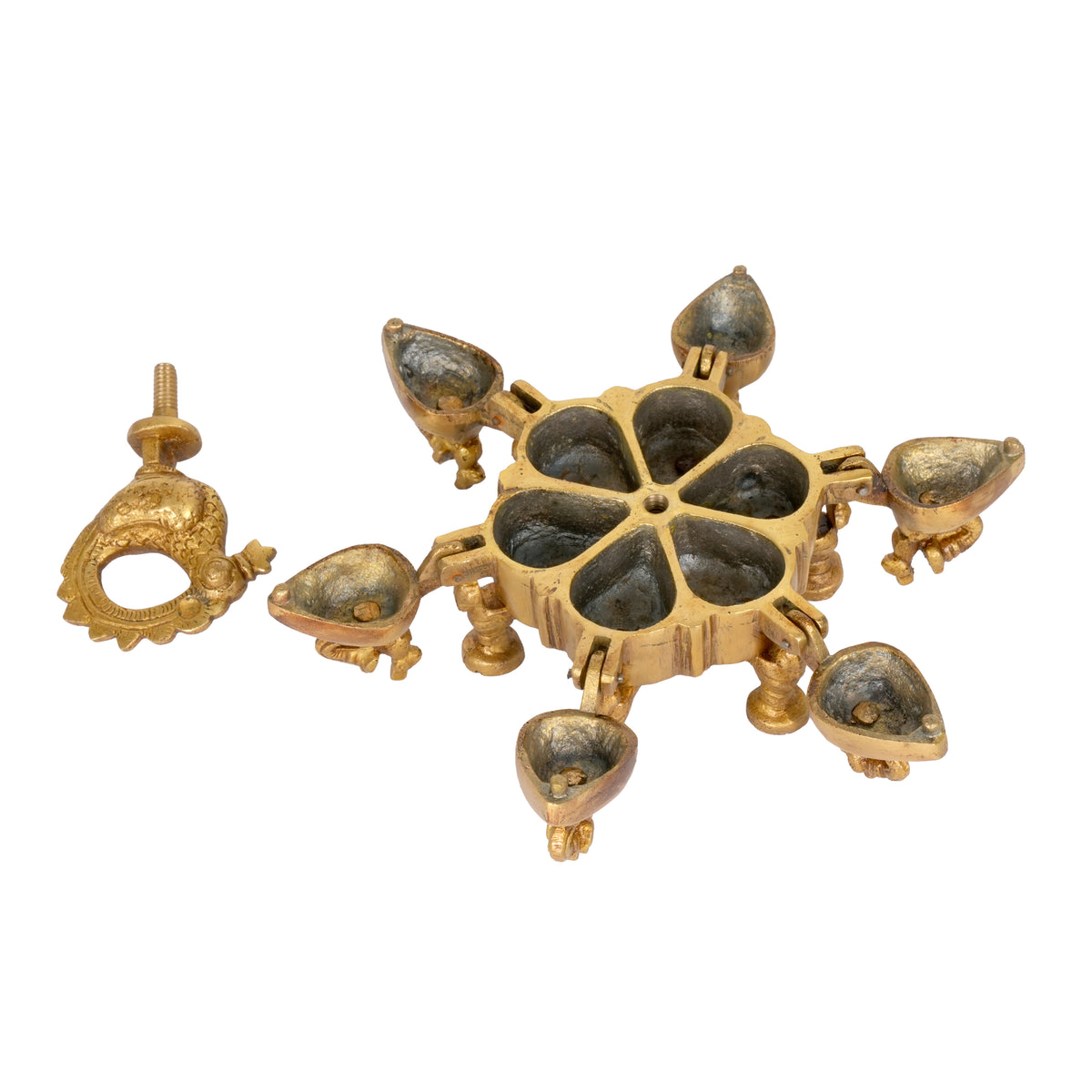 Antique Brass Indian Kankavati | Multi-Compartment Swivel Kumkum Box