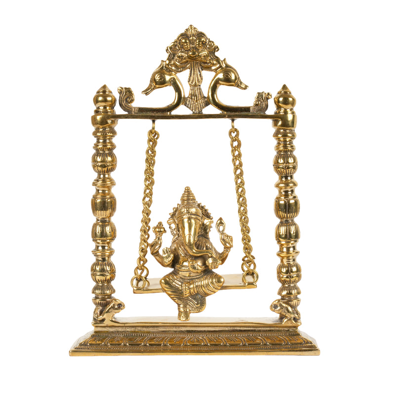 Handcrafted Brass Ganesha Jhula | Seated Ganpati Ritual Swing Altar Arch