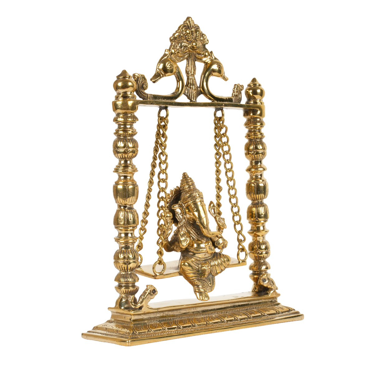 Handcrafted Brass Ganesha Jhula | Seated Ganpati Ritual Swing Altar Arch