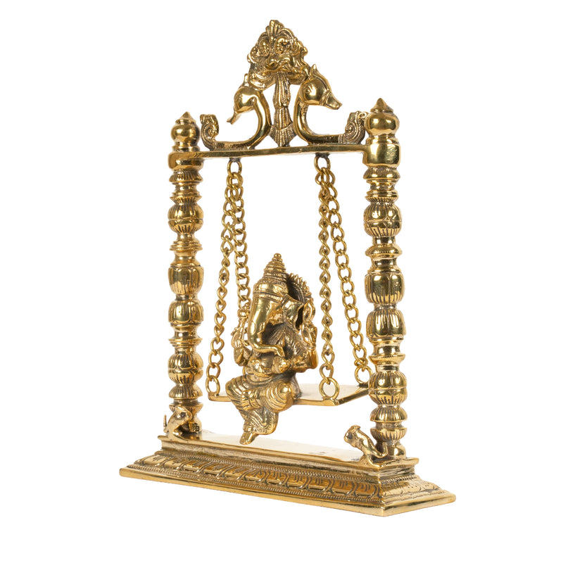 Handcrafted Brass Ganesha Jhula | Seated Ganpati Ritual Swing Altar Arch