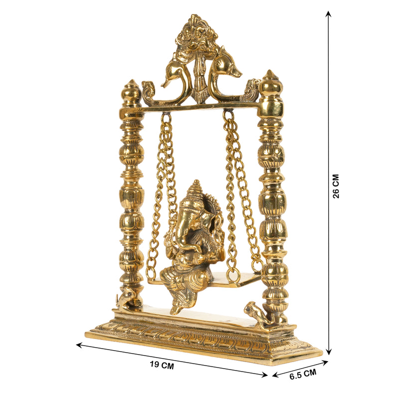 Handcrafted Brass Ganesha Jhula | Seated Ganpati Ritual Swing Altar Arch
