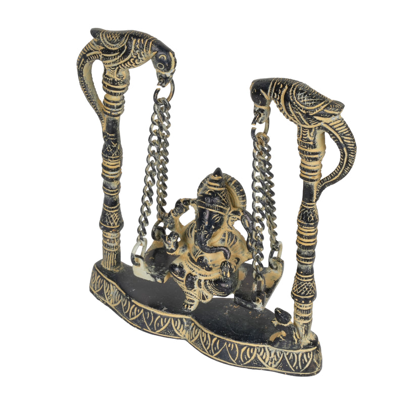 Antique Finish Ganesha on Swing Statue (Jhula) | Decorative Metal Idol
