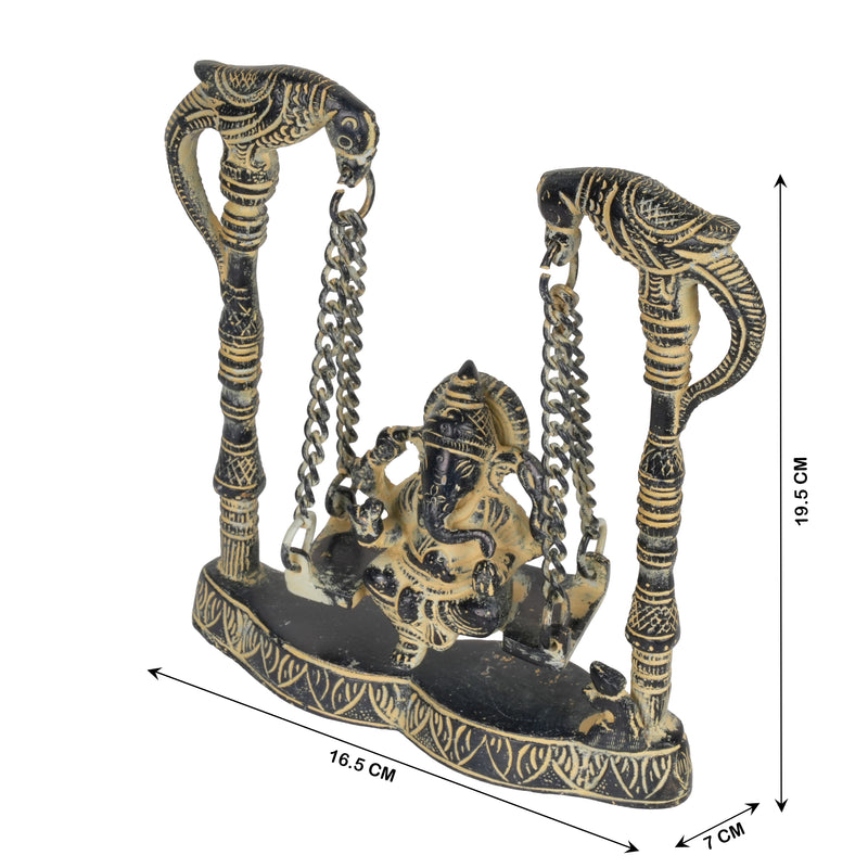 Antique Finish Ganesha on Swing Statue (Jhula) | Decorative Metal Idol