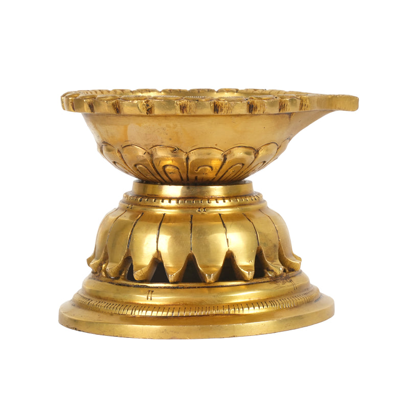 Traditional Brass Diya (Deepak) Oil Lamp with Embossed Border