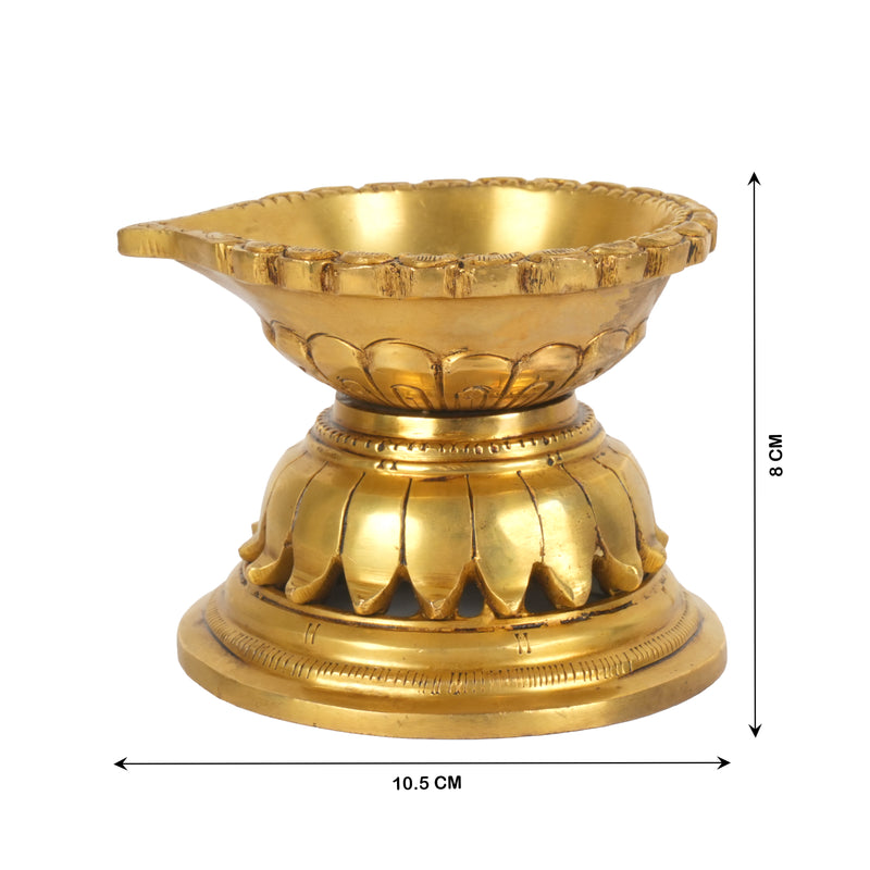 Traditional Brass Diya (Deepak) Oil Lamp with Embossed Border