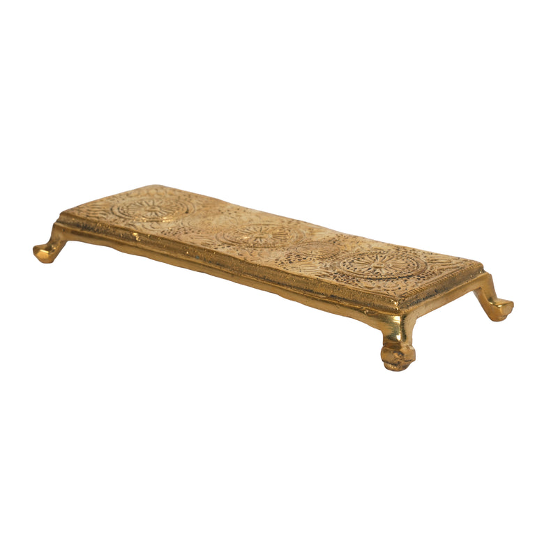 Handcrafted Brass Pooja Chowki | Engraved Rectangular Altar Asan Platform