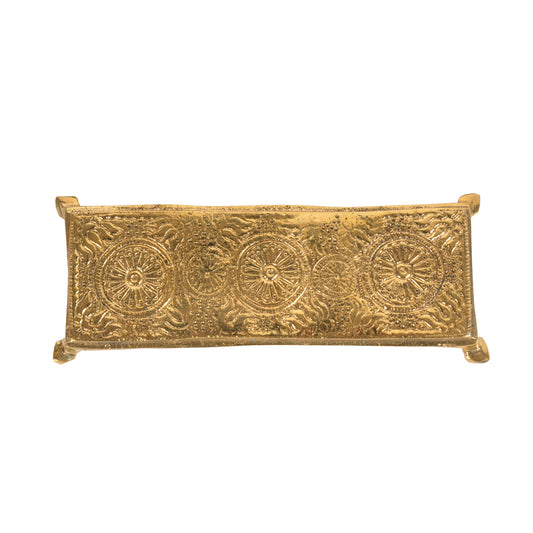 Handcrafted Brass Pooja Chowki | Engraved Rectangular Altar Asan Platform