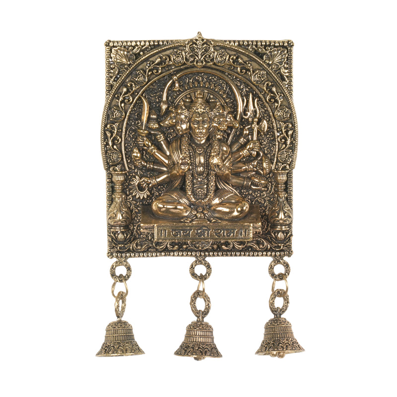 Antique Finish Panchmukhi Hanuman Wall Hanging with Bells