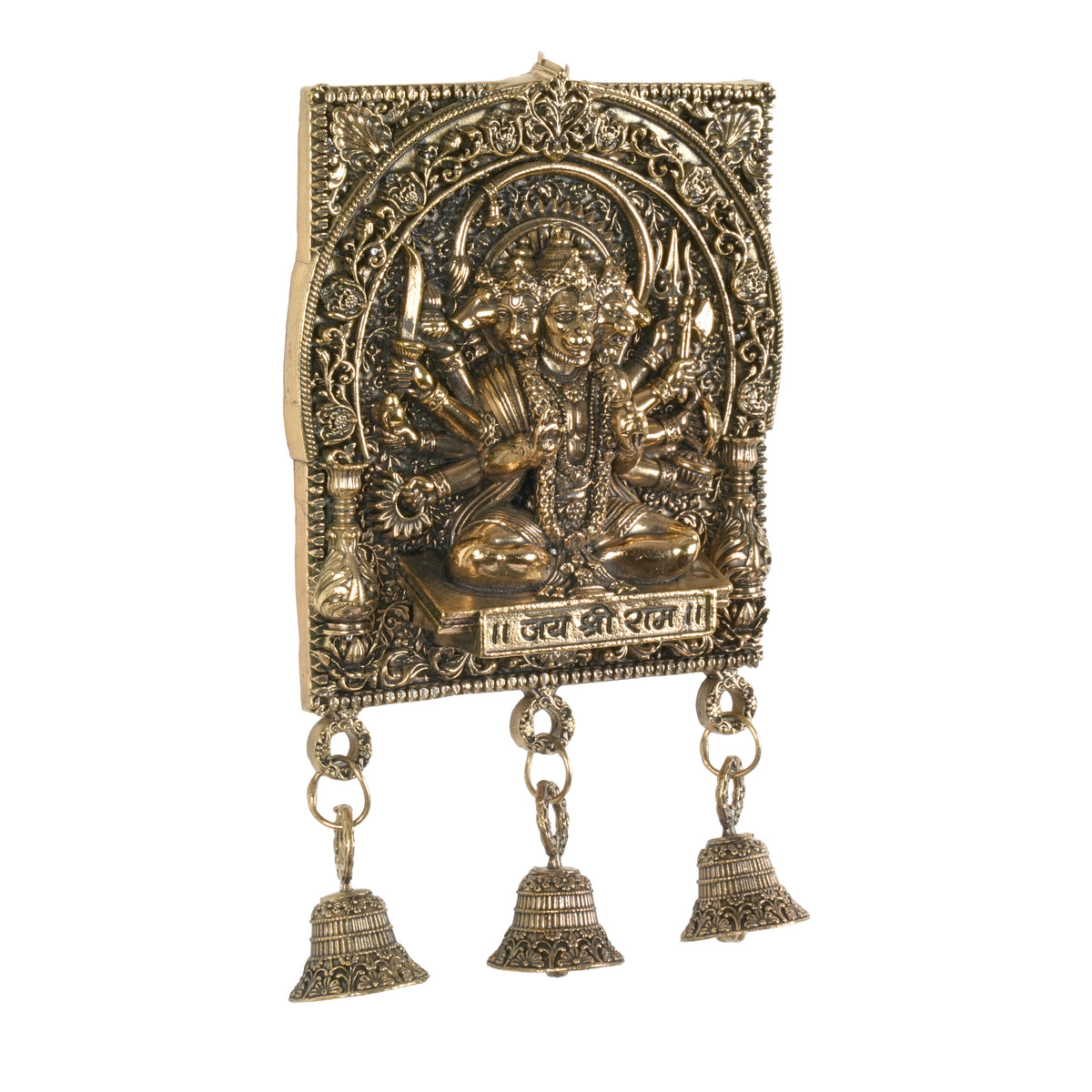 Antique Finish Panchmukhi Hanuman Wall Hanging with Bells