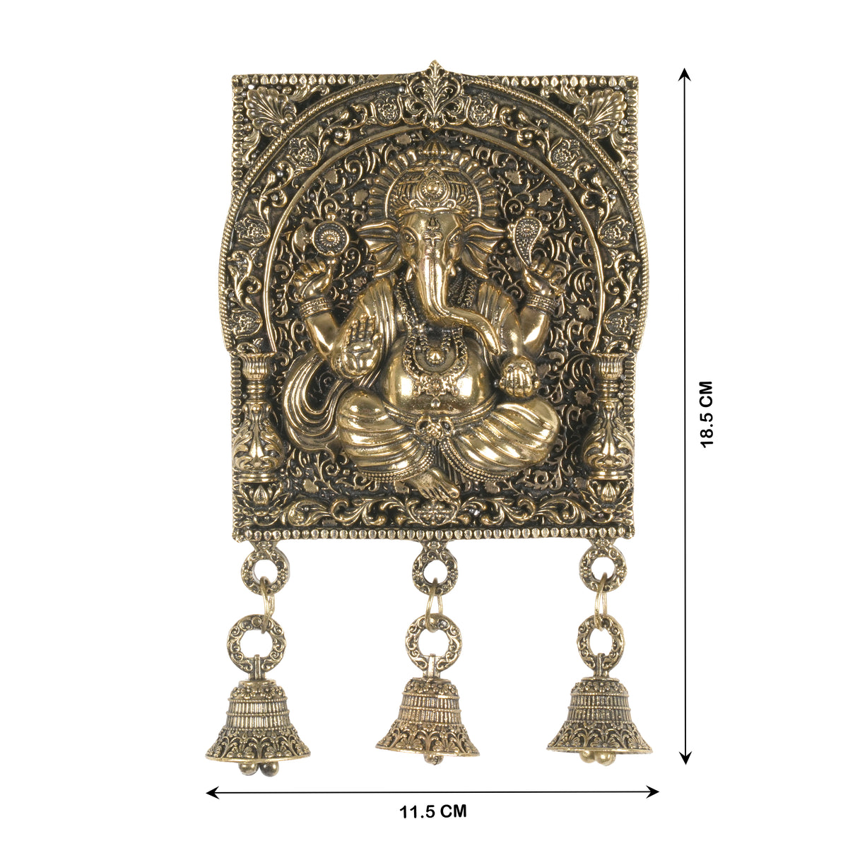 Antique Finish Lord Ganesha Wall Hanging Plaque with Bells