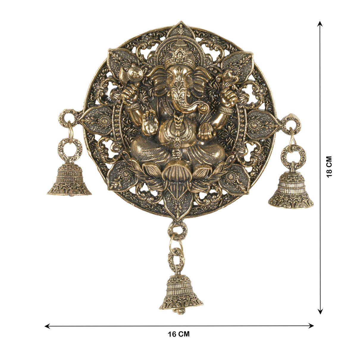 Antique Finish Round Ganesha Wall Hanging with Bells