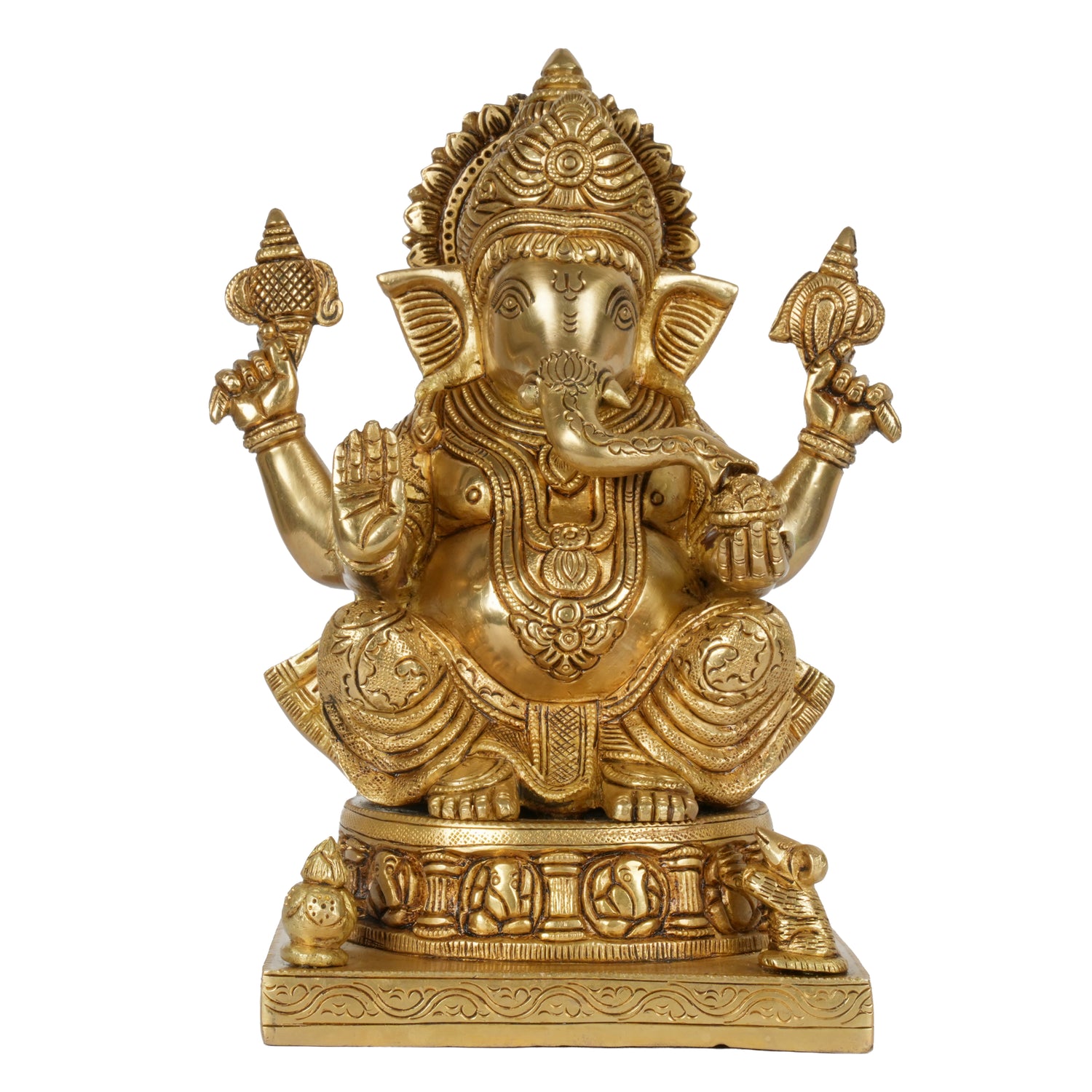 Handcrafted Brass Lord Ganesha Statue | Ornate Elephant Throne Idol