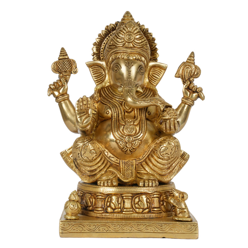 Handcrafted Brass Lord Ganesha Statue | Ornate Elephant Throne Idol