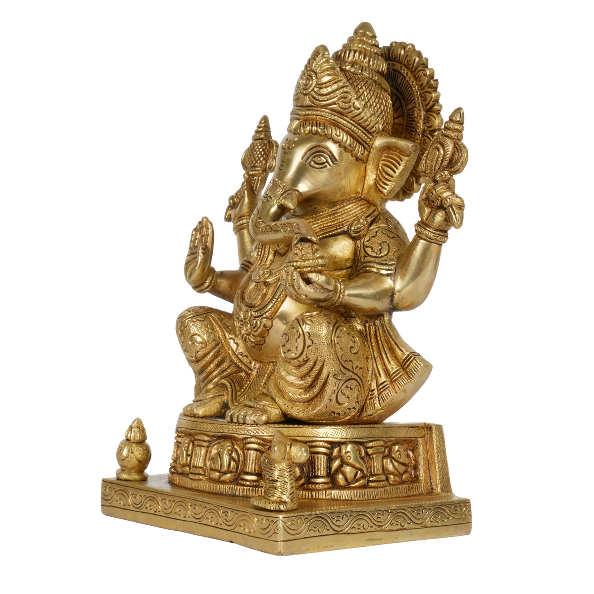Handcrafted Brass Lord Ganesha Statue | Ornate Elephant Throne Idol