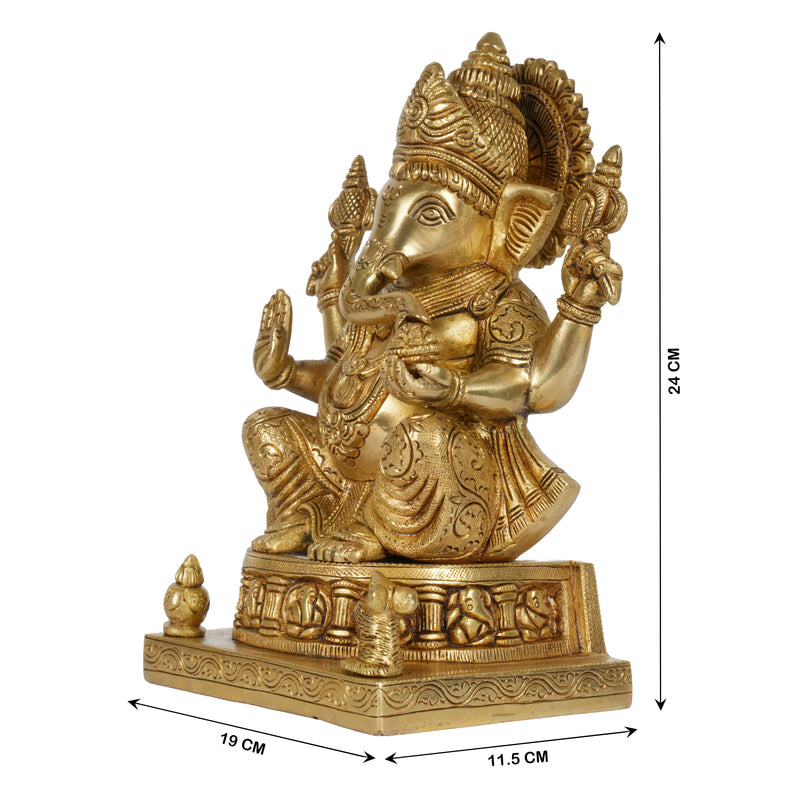 Handcrafted Brass Lord Ganesha Statue | Ornate Elephant Throne Idol