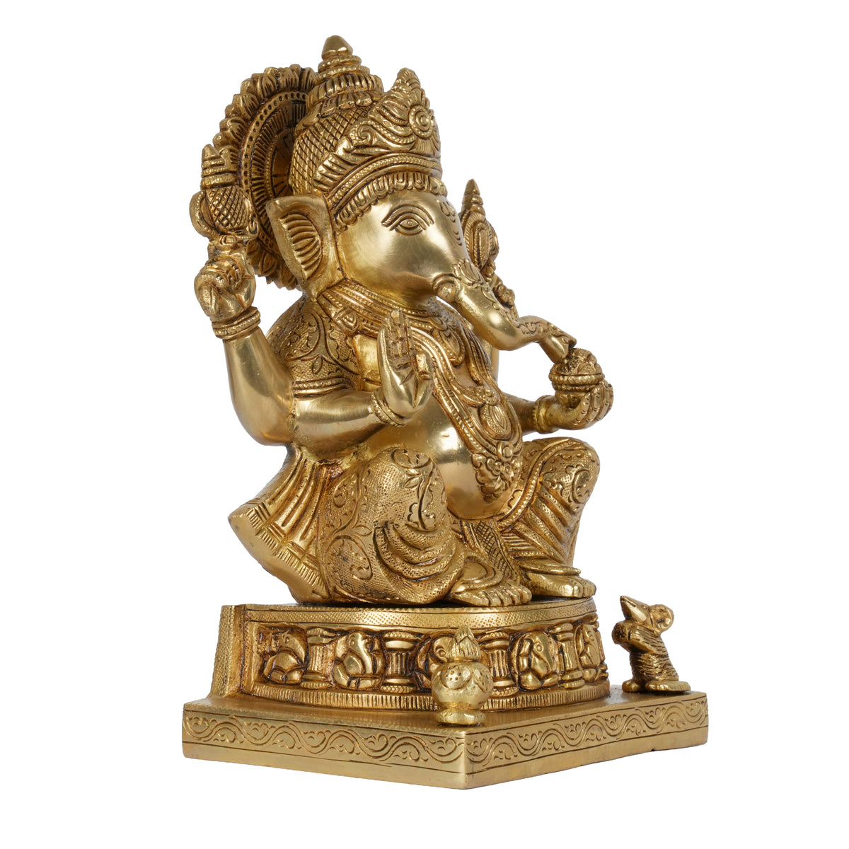 Handcrafted Brass Lord Ganesha Statue | Ornate Elephant Throne Idol