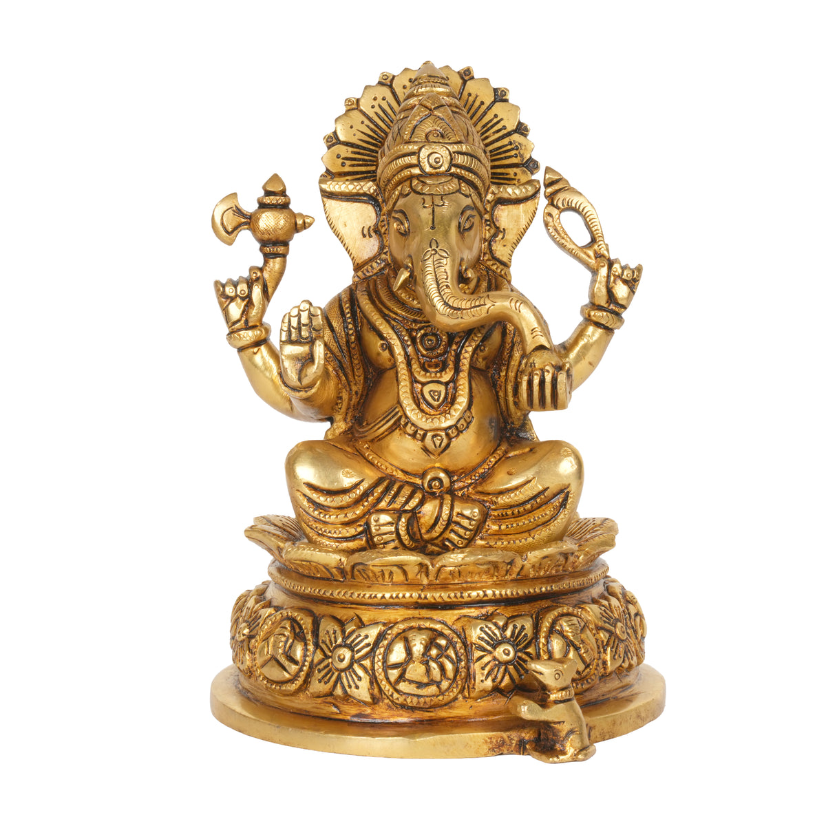 Handcrafted Brass Lord Ganesha Statue | Ornate Lotus Pedestal Puja Murti