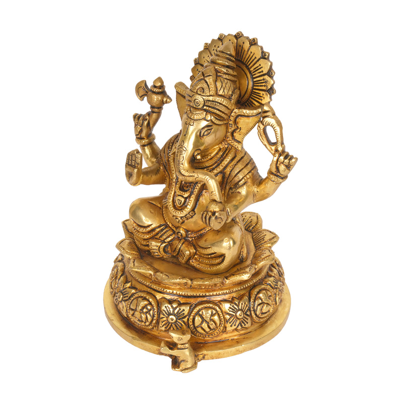 Handcrafted Brass Lord Ganesha Statue | Ornate Lotus Pedestal Puja Murti