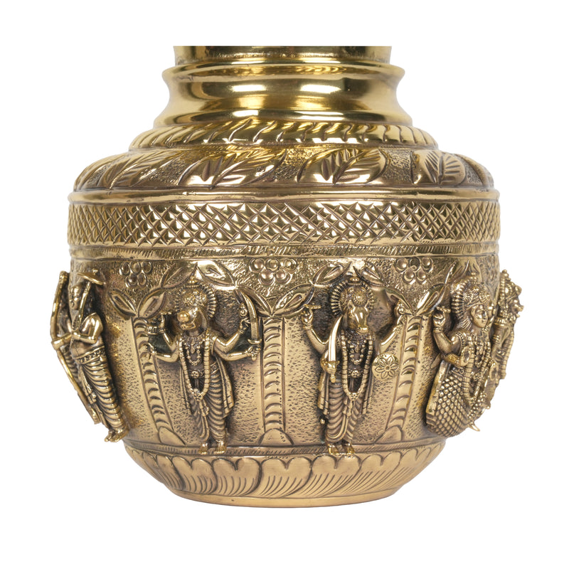 Handcrafted Brass Dashavatar Kalash | Vishnu Ten Avatars Sacred Urn