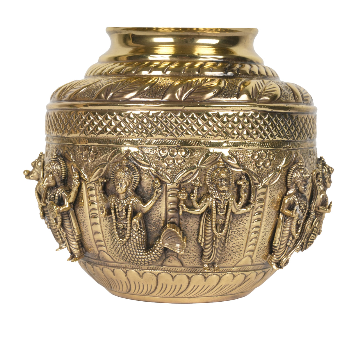 Handcrafted Brass Dashavatar Kalash | Vishnu Ten Avatars Sacred Urn