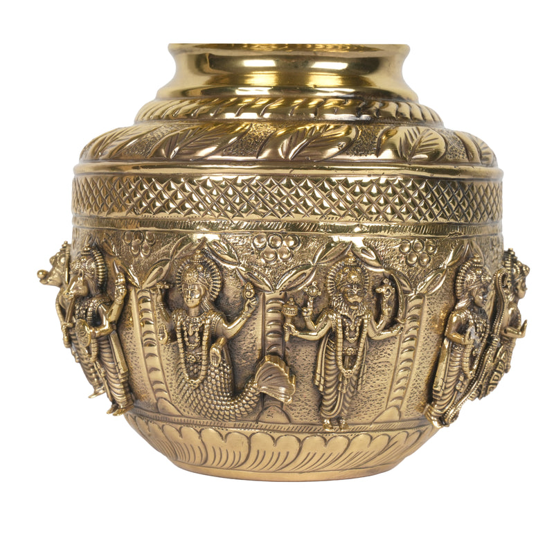 Handcrafted Brass Dashavatar Kalash | Vishnu Ten Avatars Sacred Urn