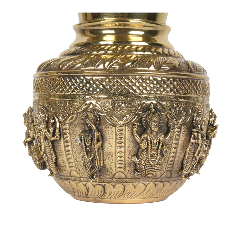Handcrafted Brass Dashavatar Kalash | Vishnu Ten Avatars Sacred Urn