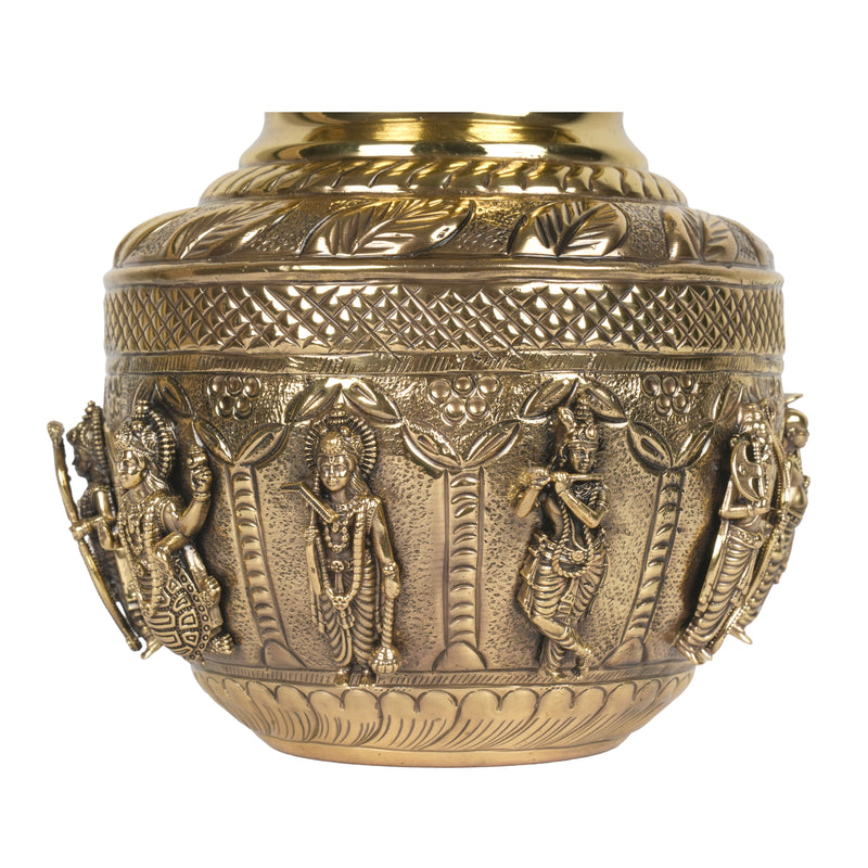 Handcrafted Brass Dashavatar Kalash | Vishnu Ten Avatars Sacred Urn
