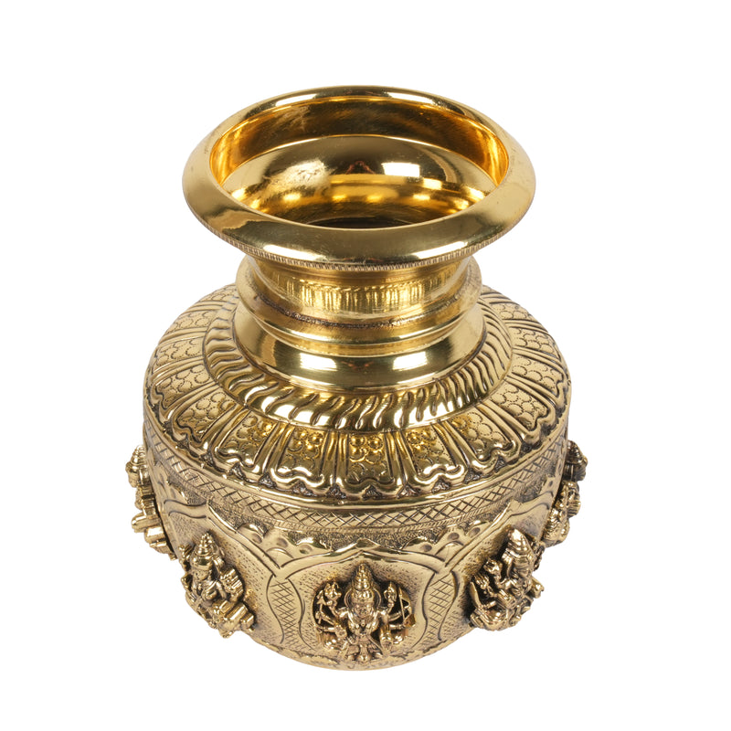 Handcrafted Brass Ashta Lakshmi Kalash | Eight Forms of Lakshmi Sacred Urn