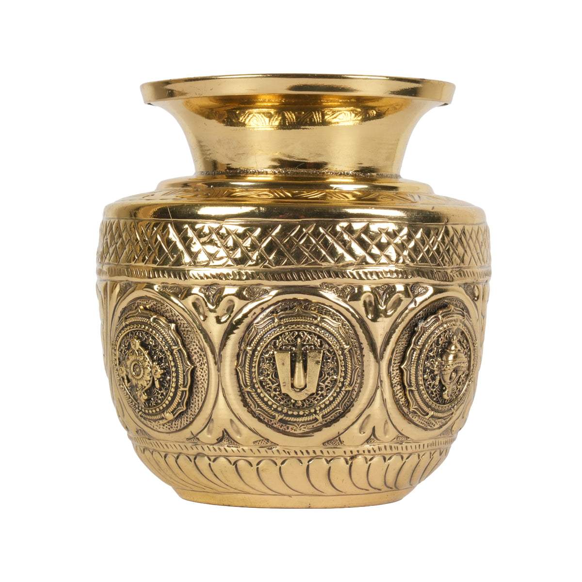 Handcrafted Brass Balaji Tirupati Kalash | Shanka Chakra Sacred Urn