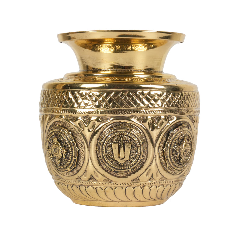 Handcrafted Brass Balaji Tirupati Kalash | Shanka Chakra Sacred Urn
