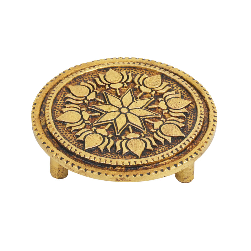 Handcrafted Brass Lotus Chowki | Round Mandir Idol Pedestal Stand