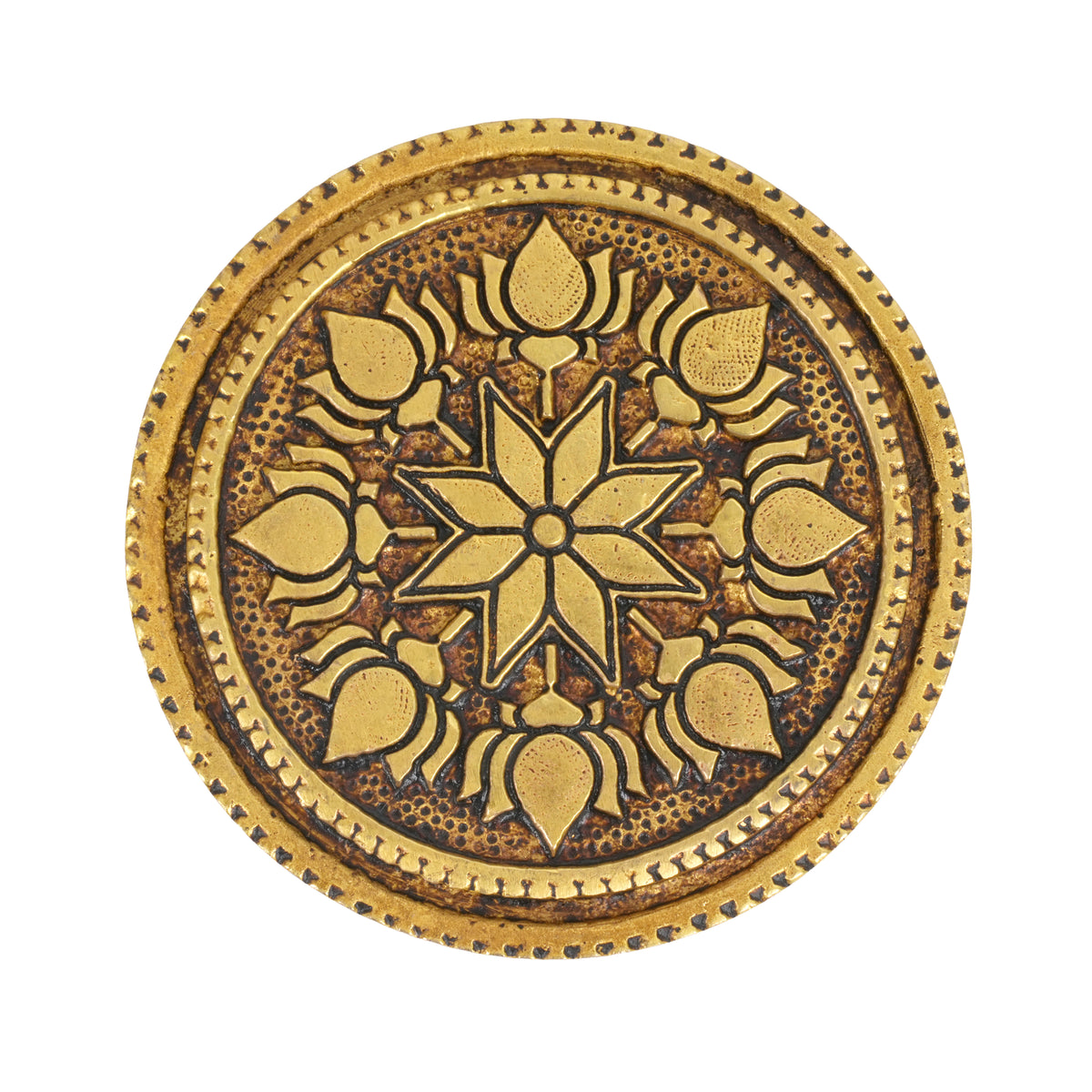 Handcrafted Brass Lotus Chowki | Round Mandir Idol Pedestal Stand