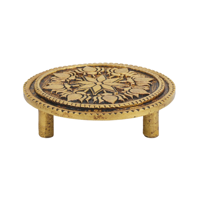 Handcrafted Brass Lotus Chowki | Round Mandir Idol Pedestal Stand