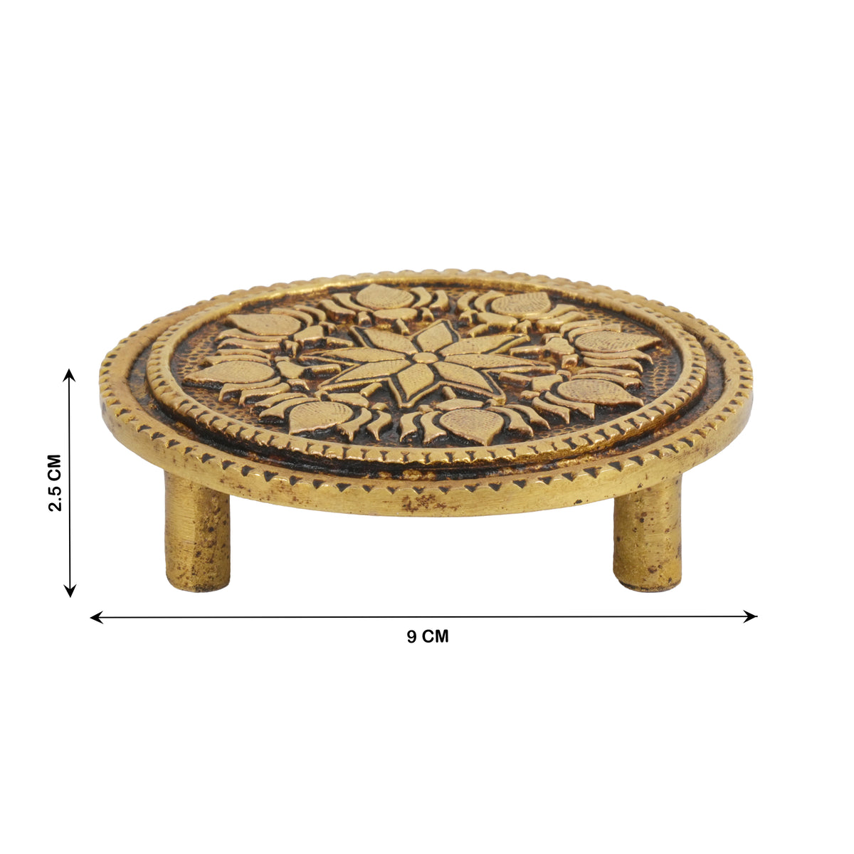 Handcrafted Brass Lotus Chowki | Round Mandir Idol Pedestal Stand